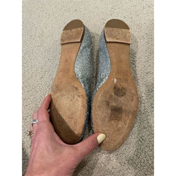 Chloé Lauren Silver Glitter Ballerina Flats Women's Size 40 - Picture 3 of 3
